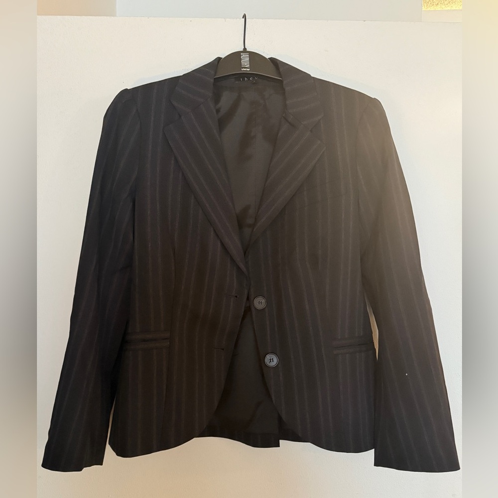 Theory Black Wool Pinstripe Blazer